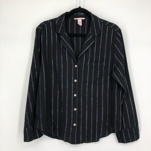 VICTORIA’S SECRET Shimmer Stripe Black‎ Button Down Pajama Shirt